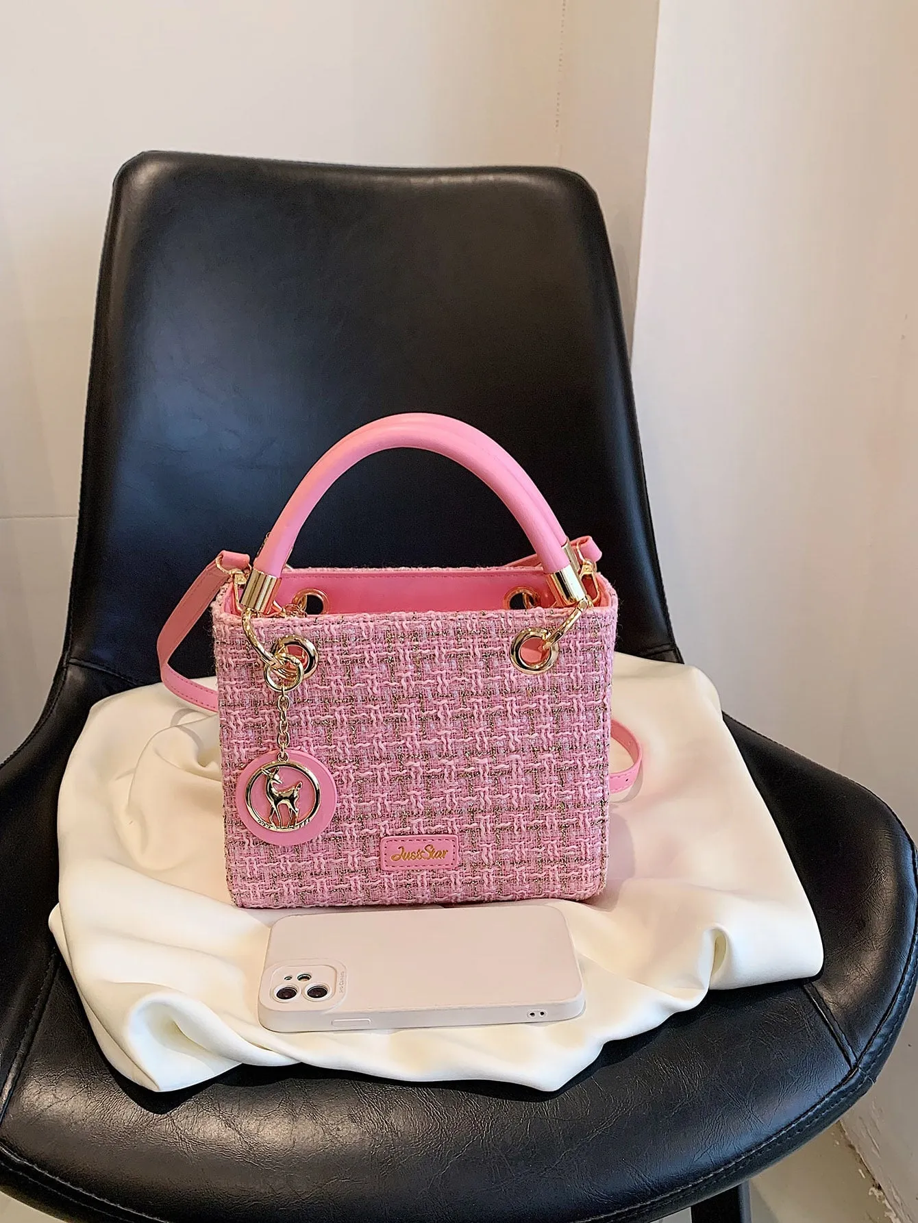 Mini Plaid Pattern Shoulder Bag - Pink
