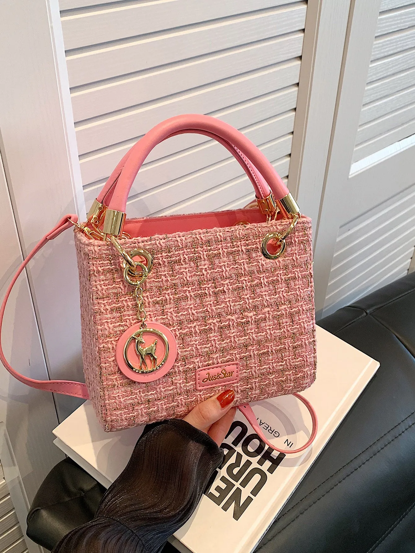 Mini Plaid Pattern Shoulder Bag - Pink