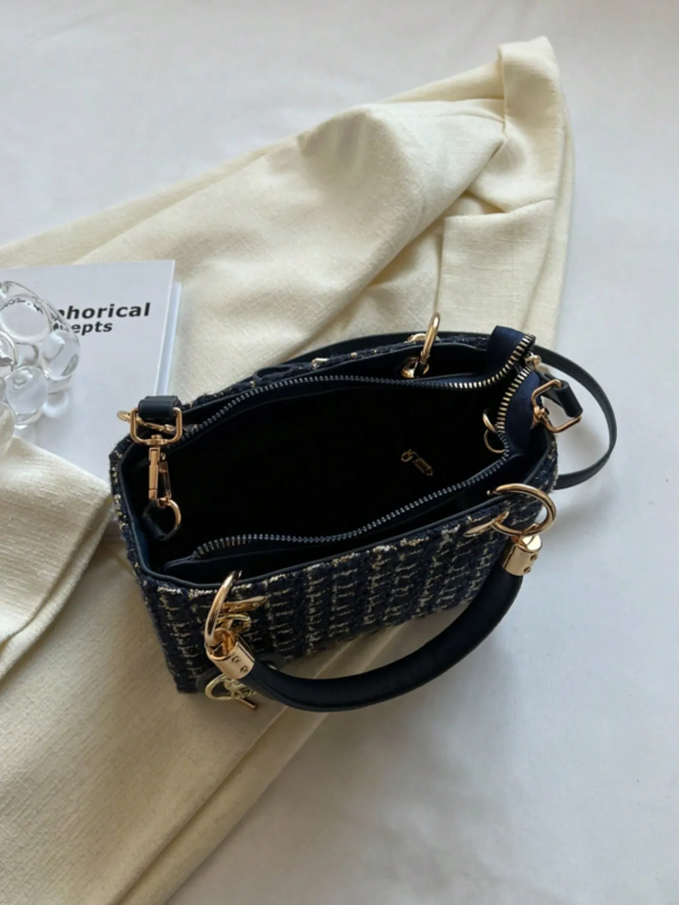 Mini Plaid Square Bag - Black
