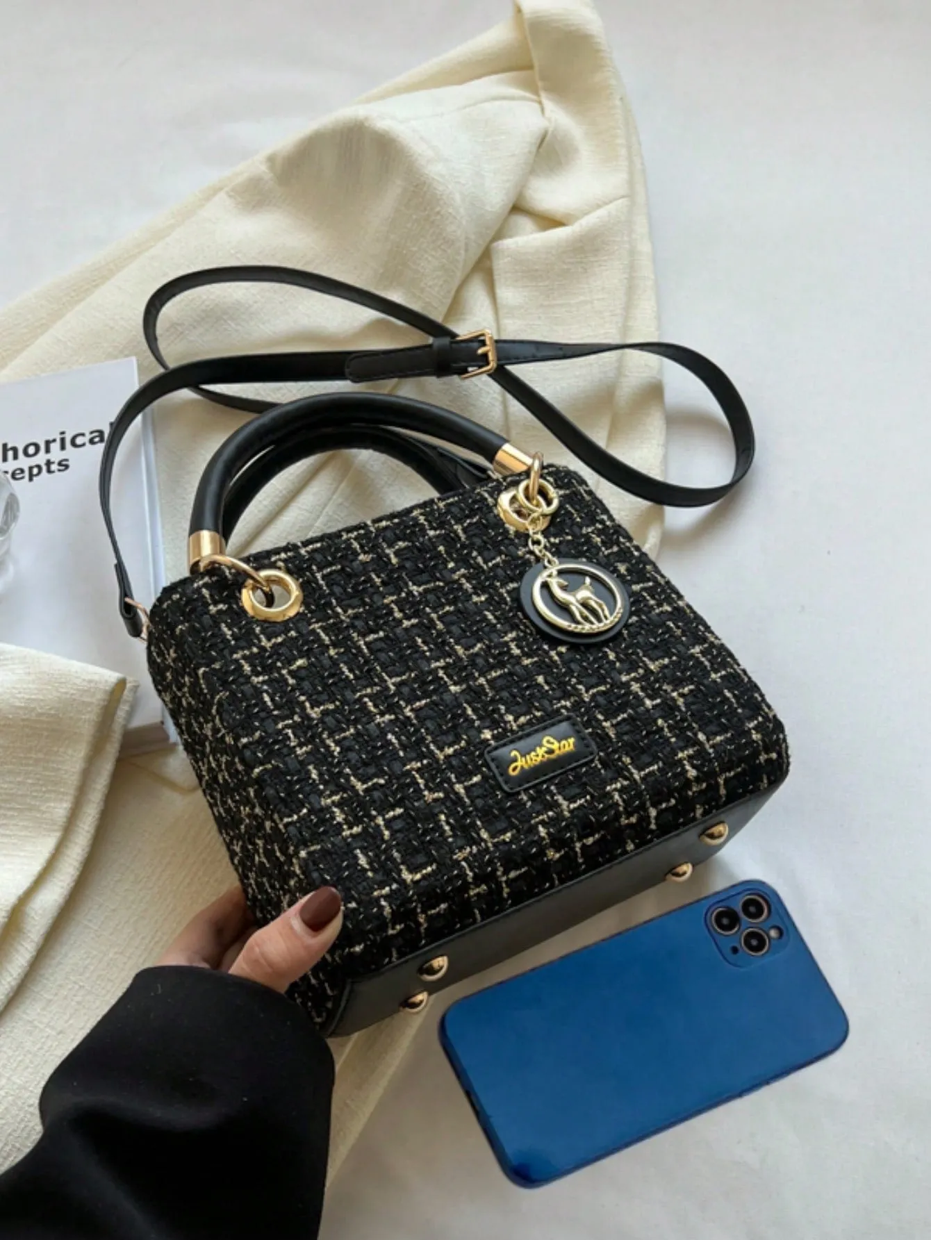 Mini Plaid Square Bag - Black