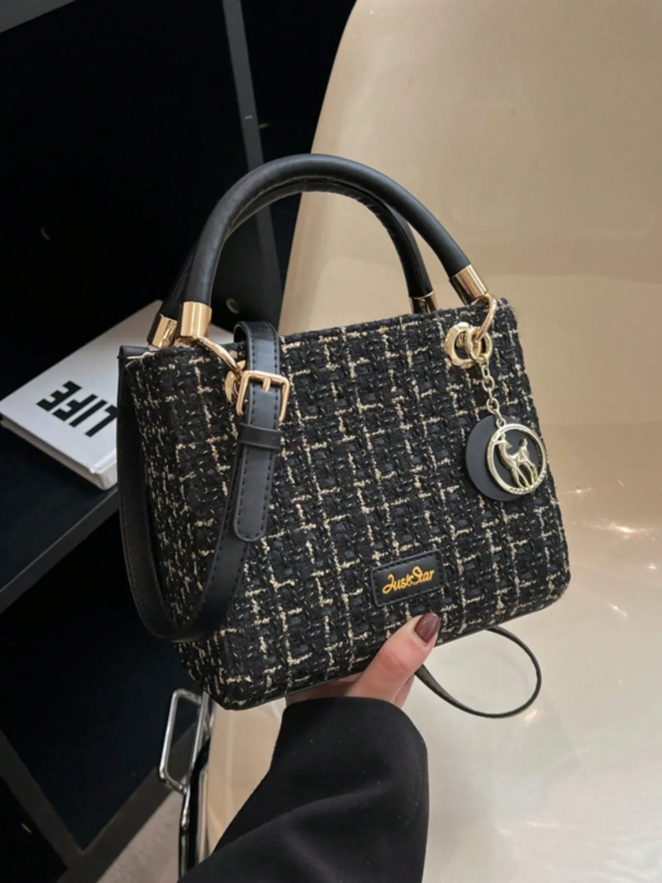 Mini Plaid Square Bag - Black