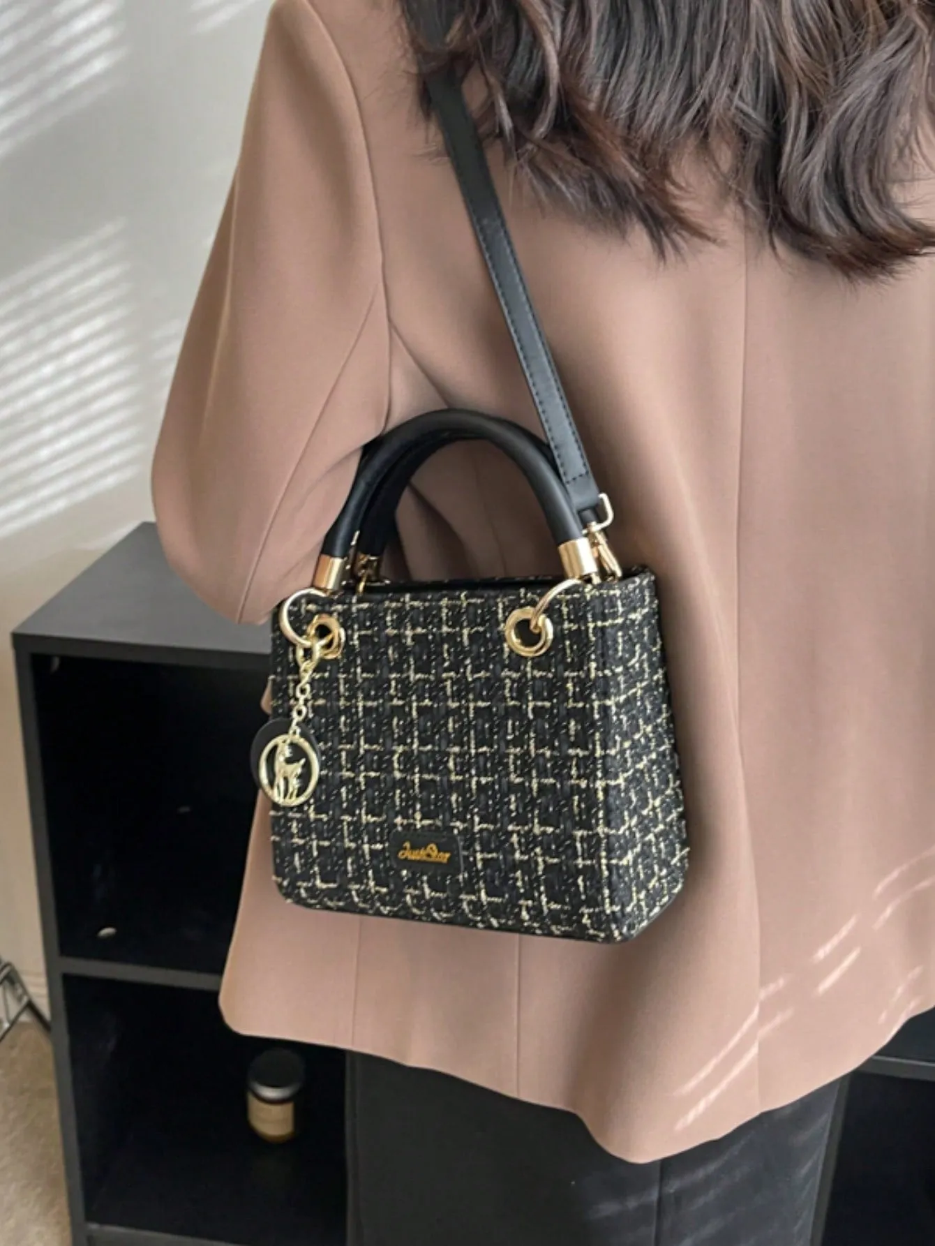 Mini Plaid Square Bag - Black