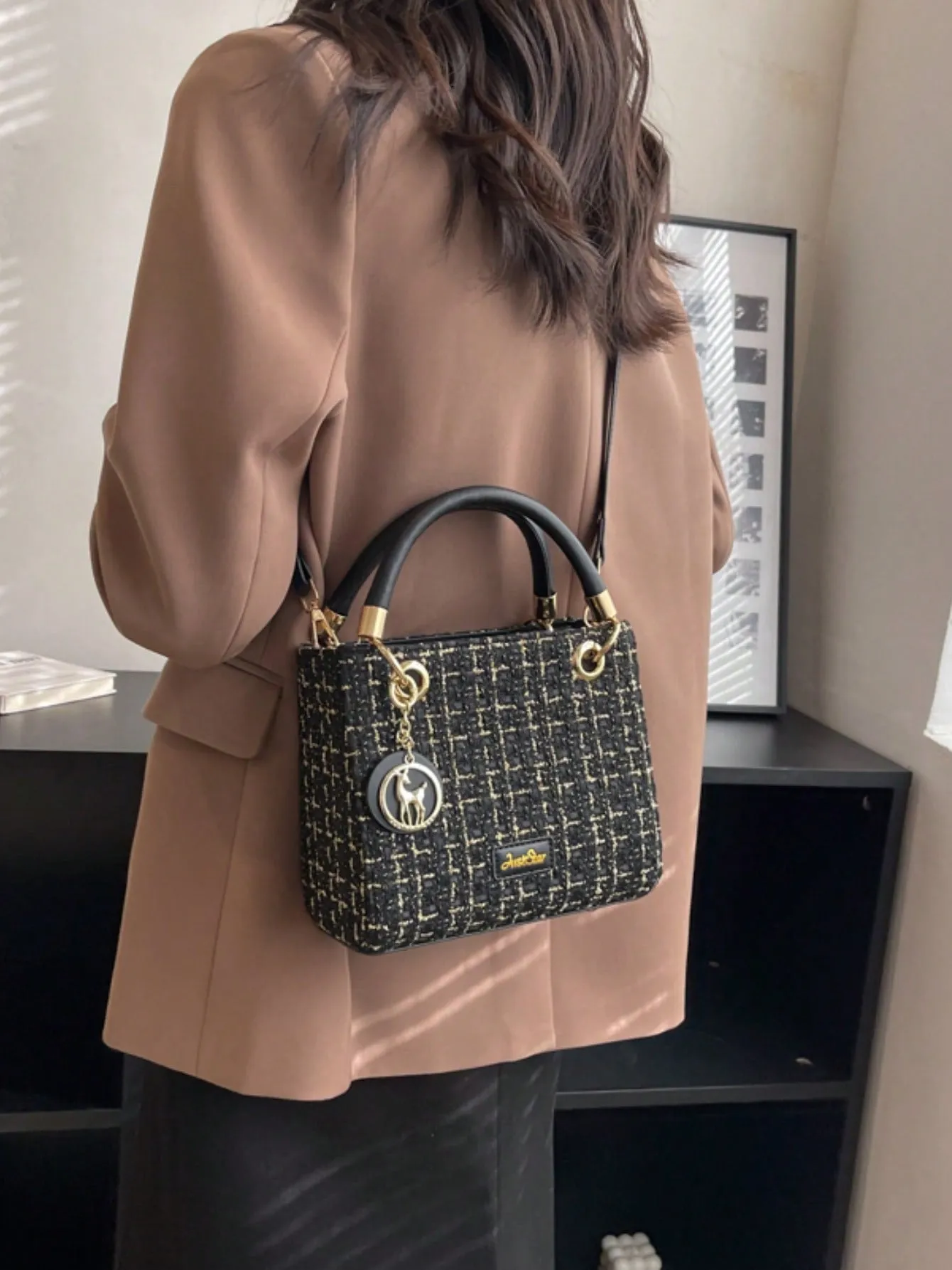 Mini Plaid Square Bag - Black