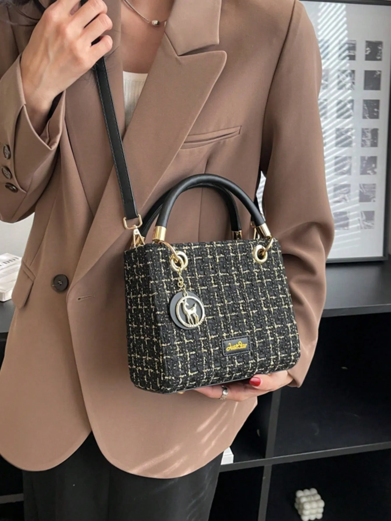 Mini Plaid Square Bag - Black
