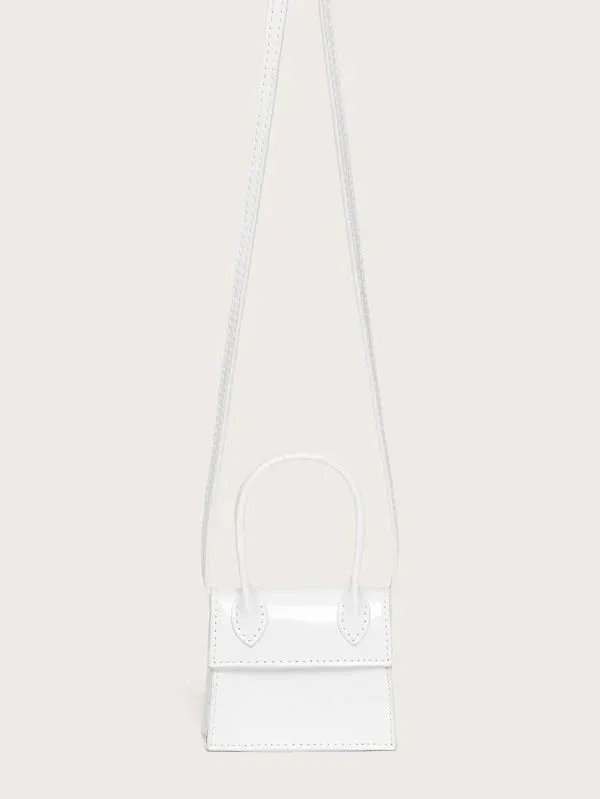 Mini Top Handle Patent Satchel Bag - white