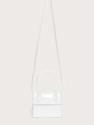 Mini Top Handle Patent Satchel Bag - white
