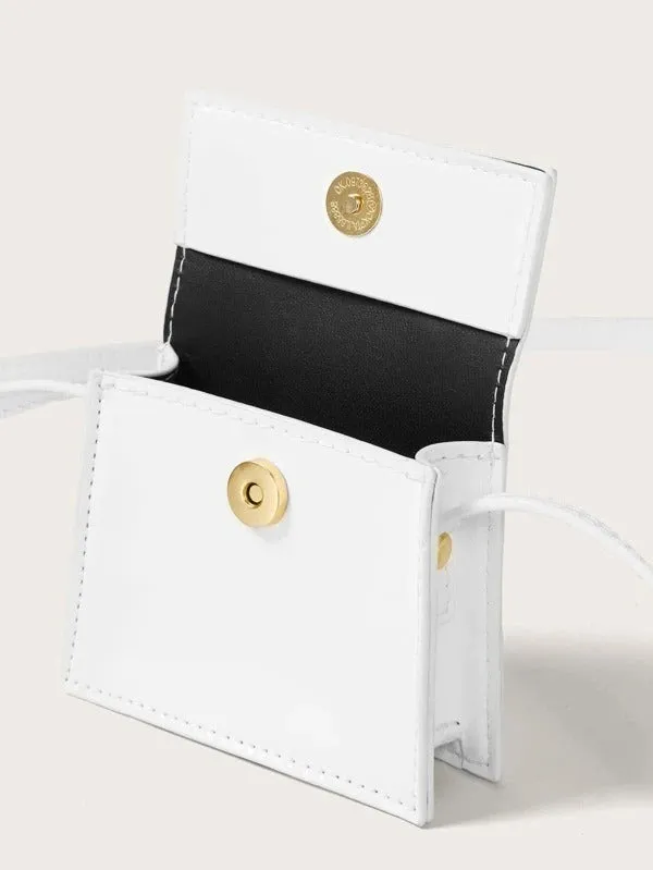 Mini Top Handle Patent Satchel Bag - white