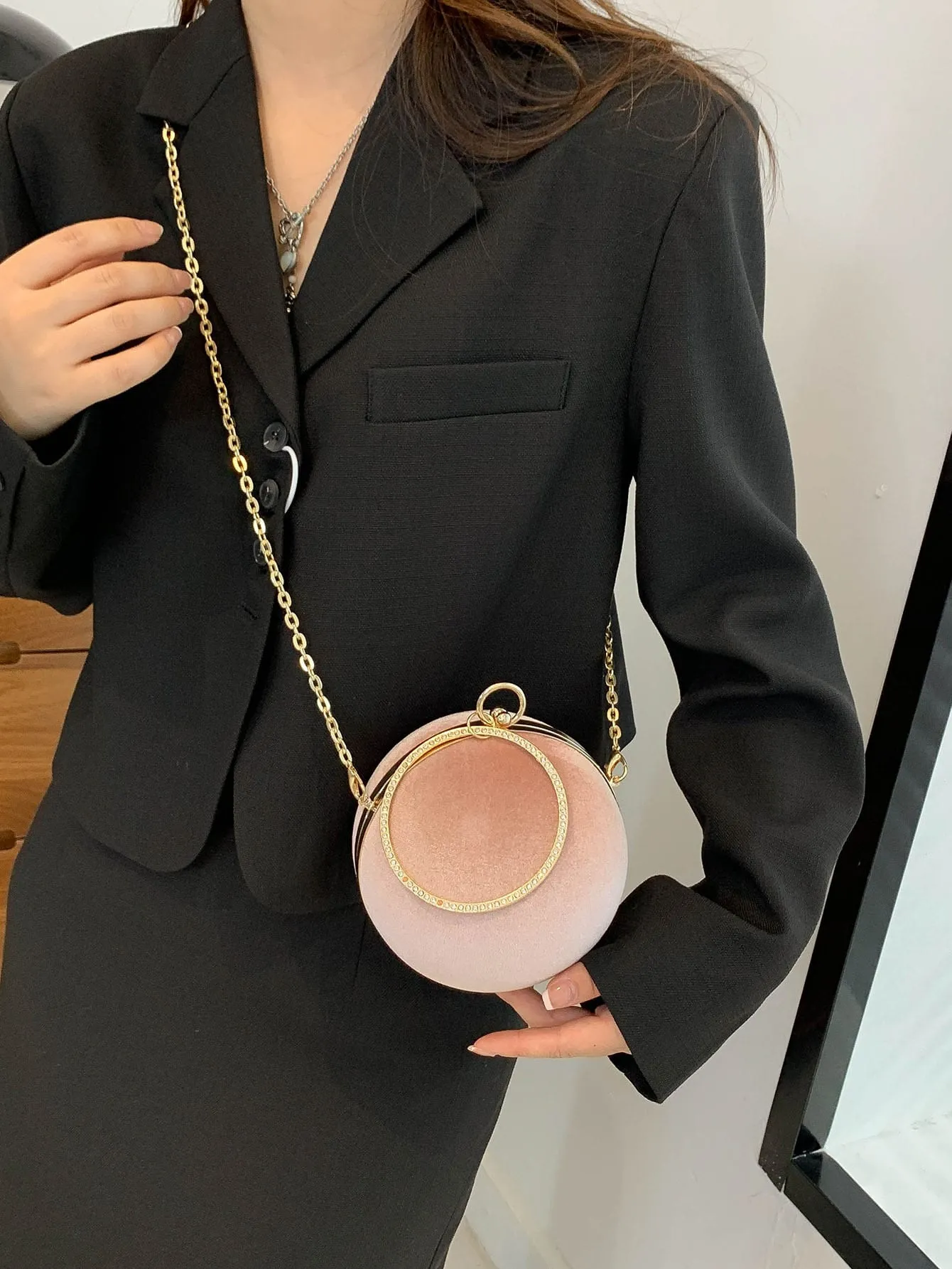 Mini Velvet Top Ring Circle Bag - Dusty Pink - FD ⚡