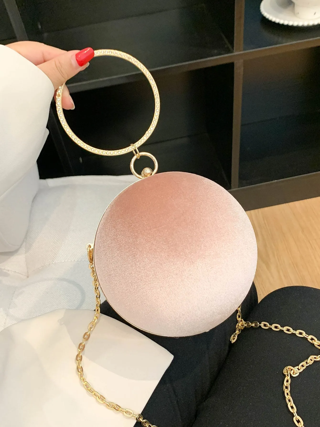 Mini Velvet Top Ring Circle Bag - Dusty Pink - FD ⚡