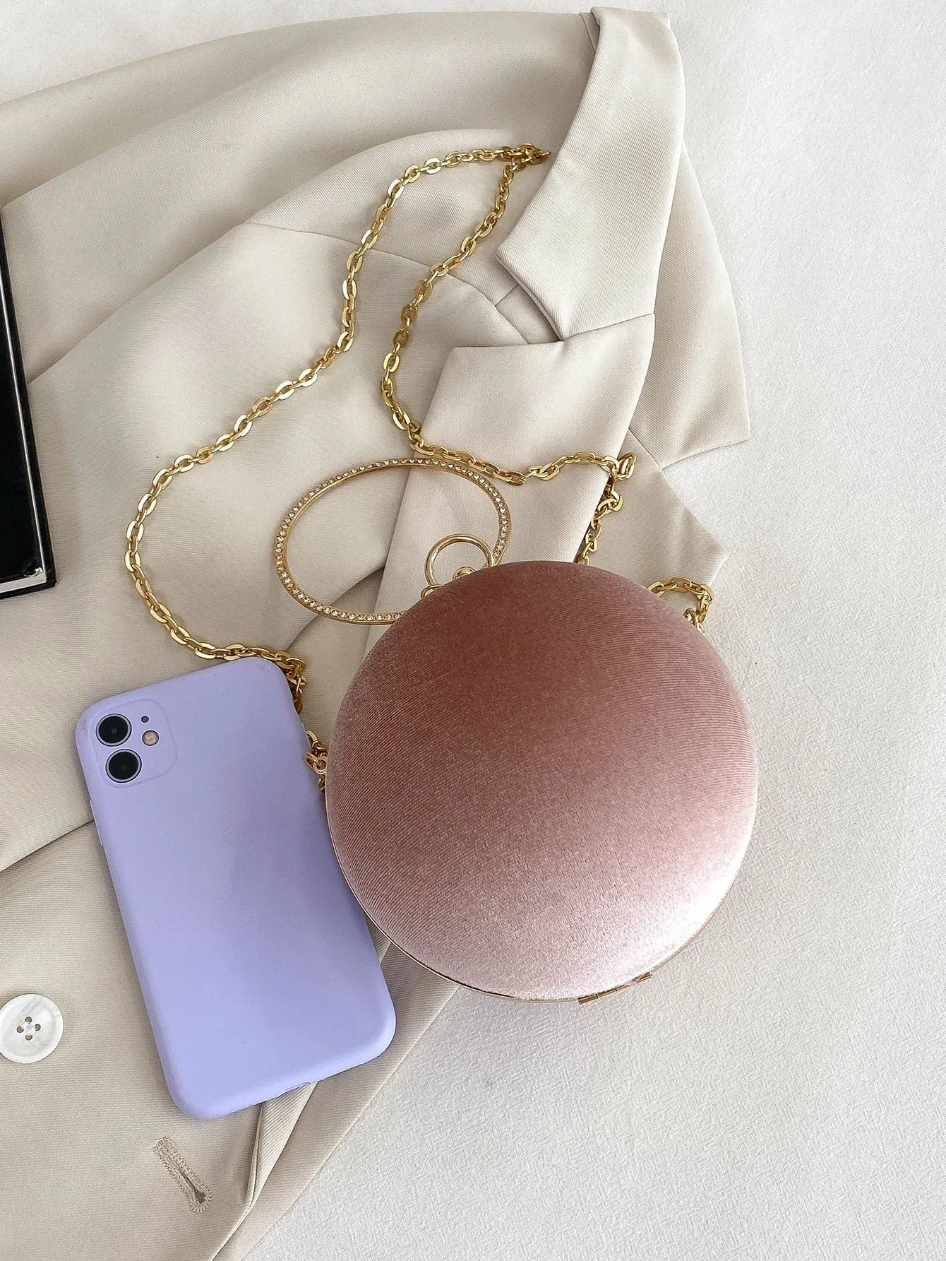 Mini Velvet Top Ring Circle Bag - Dusty Pink - FD ⚡