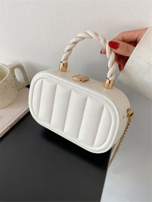 Minimalist Geometric Embossed Chain Box Bag - White