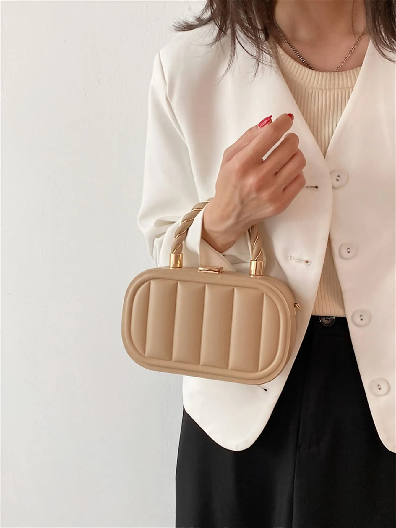 Minimalist Textured Box Bag - Khaki