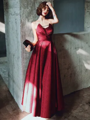 Modern Evening Dress A-Line Strapless Satin Fabric Floor-Length Pleated Social Party Dresses