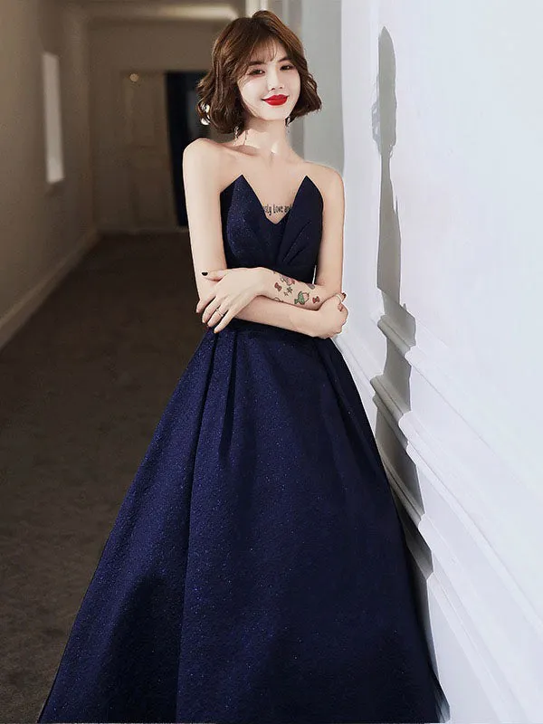 Modern Evening Dress A-Line Strapless Satin Fabric Floor-Length Pleated Social Party Dresses