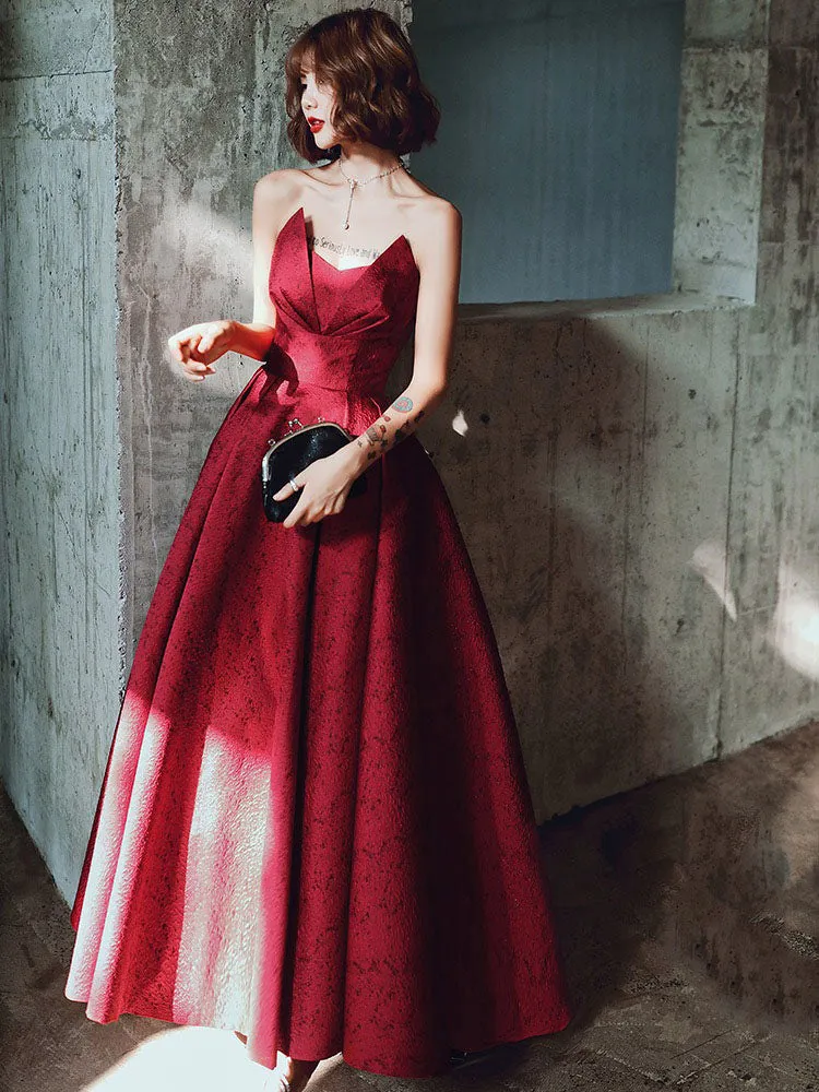 Modern Evening Dress A-Line Strapless Satin Fabric Floor-Length Pleated Social Party Dresses