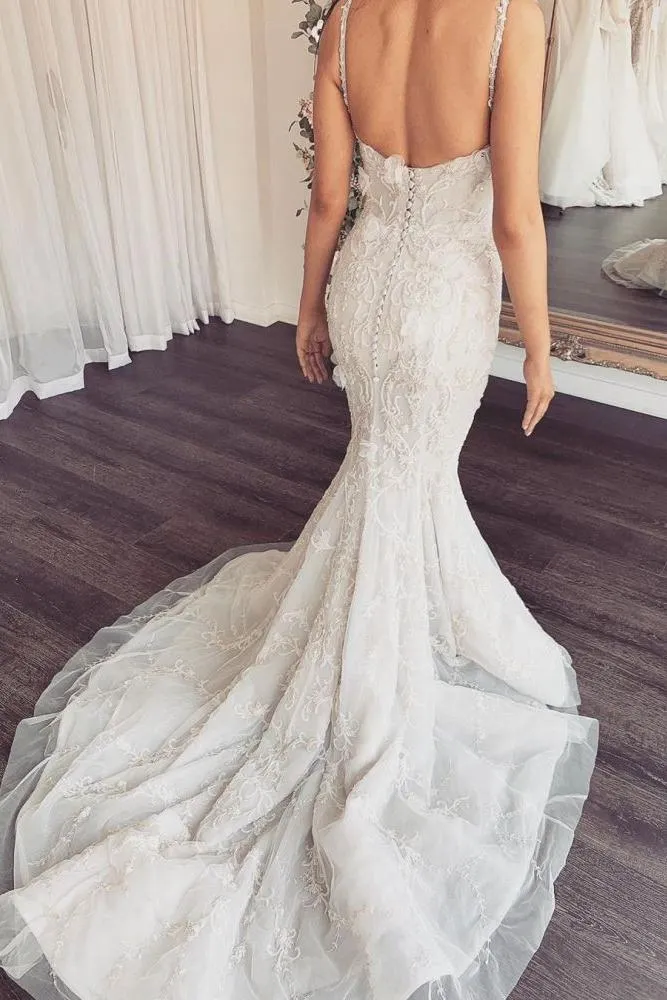Modern V neck Sleeveless Lace Overskirt Bridal Gowns For Wedding New Arrival