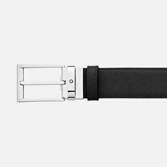 Montblanc 35mm Belt trapezoidal buckle leather Sartorial reversible black blue adjustable length 118438