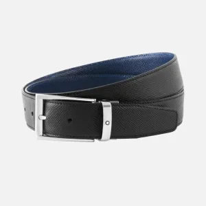 Montblanc 35mm Belt trapezoidal buckle leather Sartorial reversible black blue adjustable length 118438