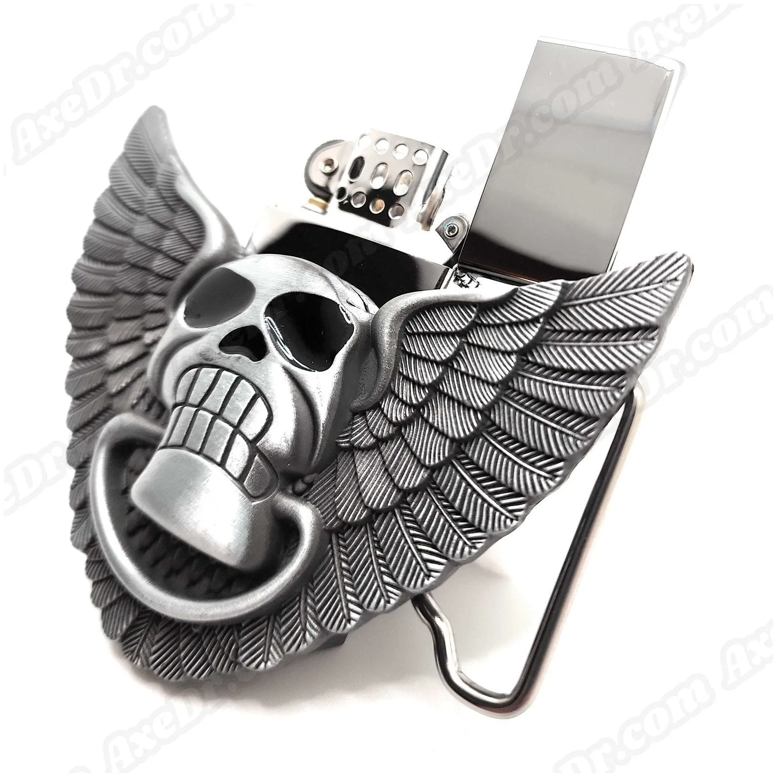 Motorcycle Skull with Wings Lighter Belt Buckle Men's Western Cowboy Hidden Stash