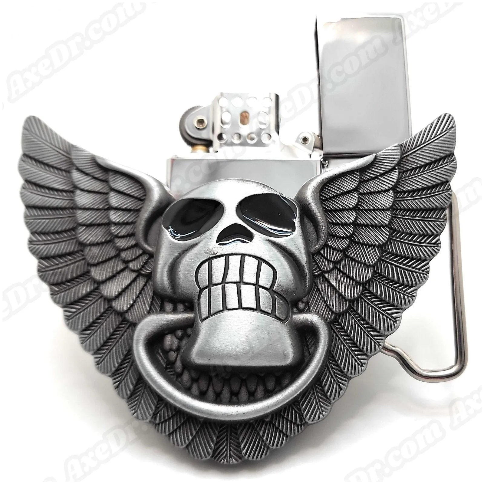 Motorcycle Skull with Wings Lighter Belt Buckle Men's Western Cowboy Hidden Stash