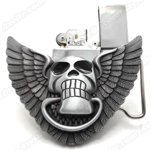 Motorcycle Skull with Wings Lighter Belt Buckle Men's Western Cowboy Hidden Stash