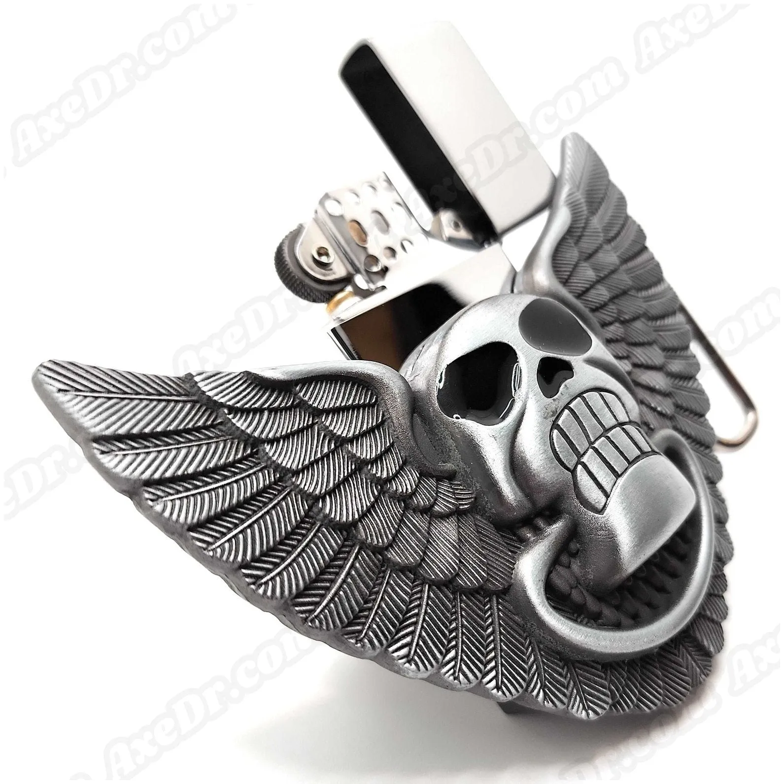 Motorcycle Skull with Wings Lighter Belt Buckle Men's Western Cowboy Hidden Stash
