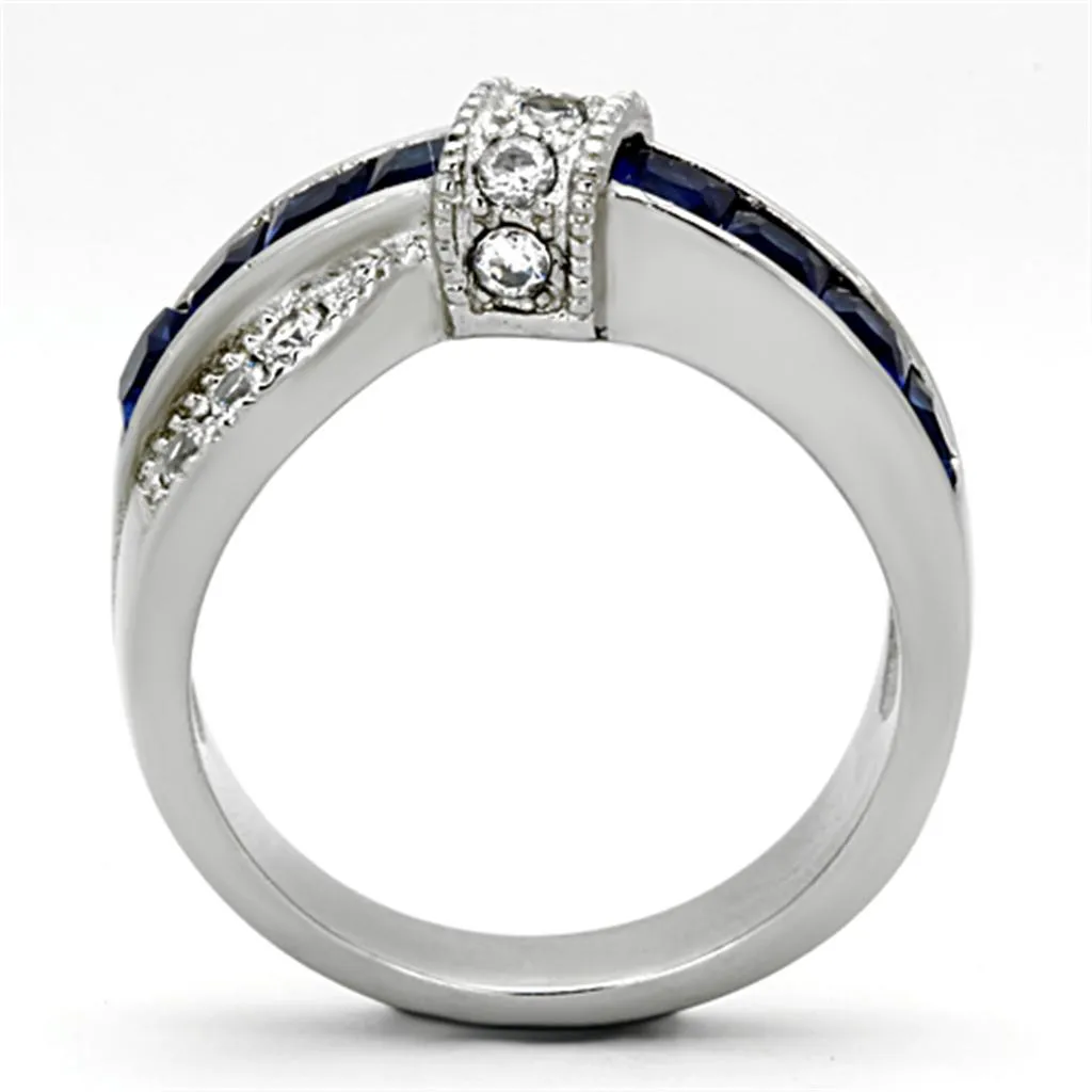 MT 2221 High polished Stainless Steel Ring Crystals in Montana Blue - February Birthstone