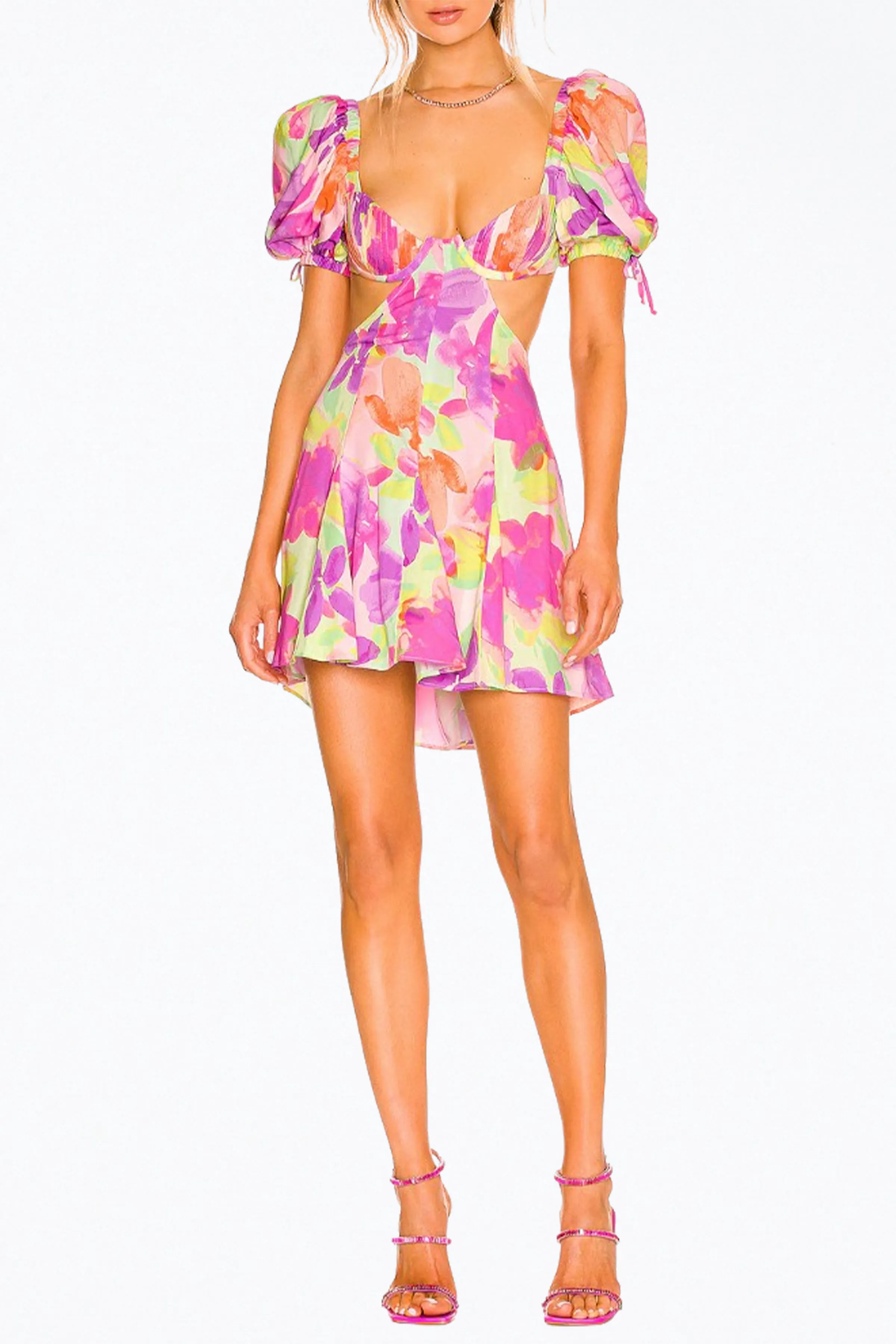 MYA TROPICAL-PRINT CUTOUT MINI DRESS