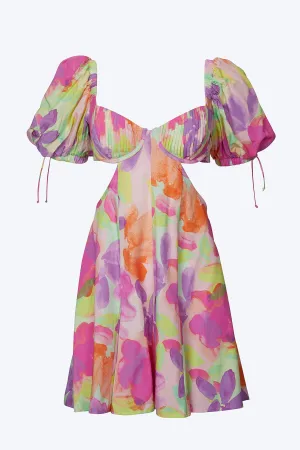 MYA TROPICAL-PRINT CUTOUT MINI DRESS