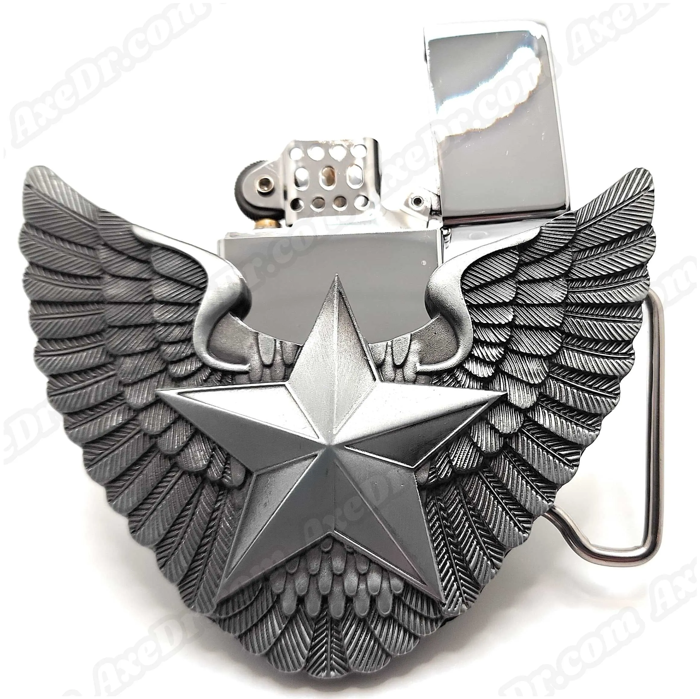 Nautical Star with Wings Lighter Belt Buckle Mens Western Cowboy Hidden Stash