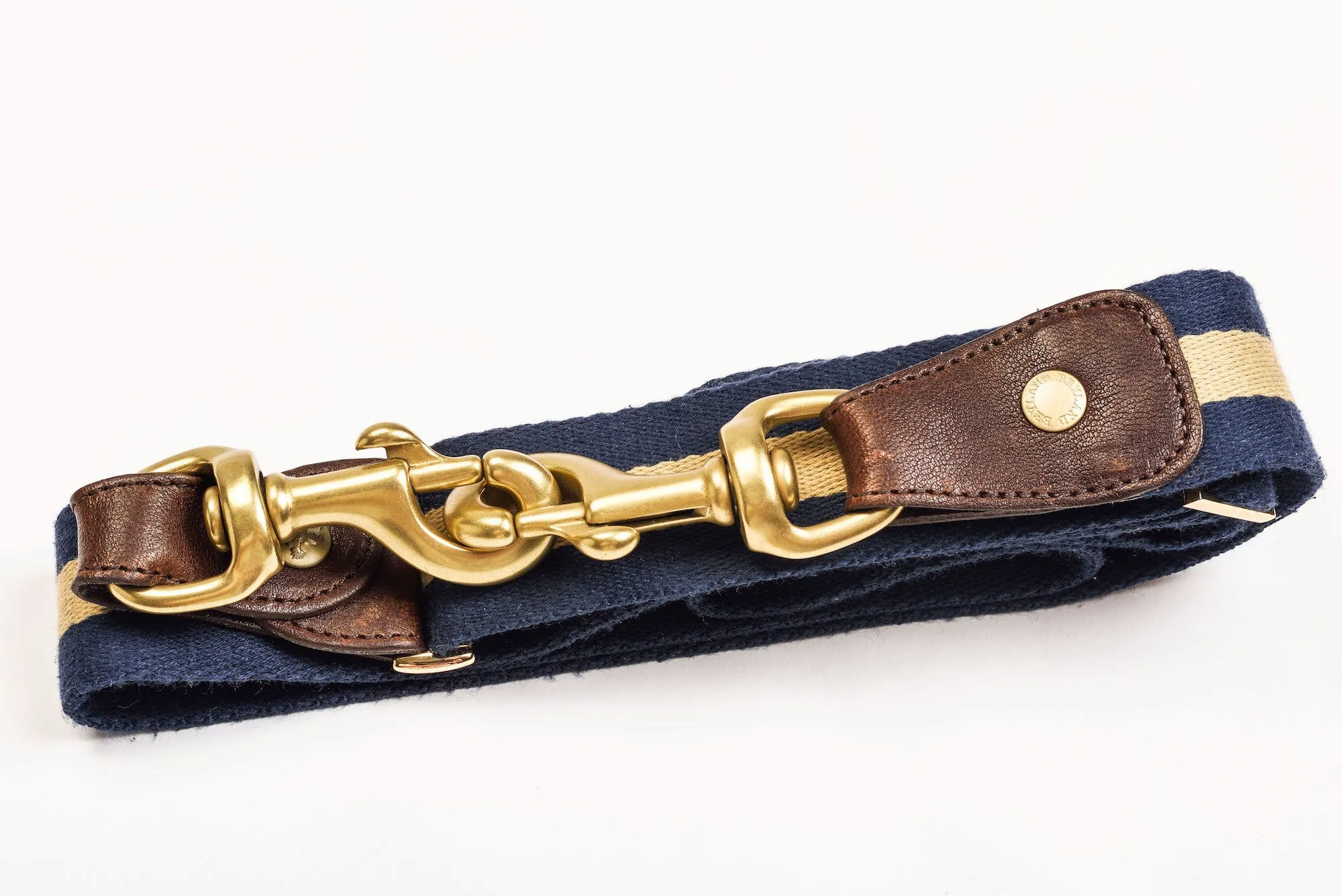 Navy and Gold Stripe - Italian Leather Belt