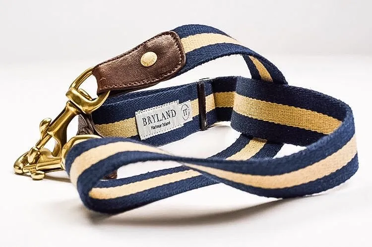 Navy and Gold Stripe - Italian Leather Belt