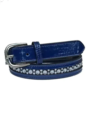 Navy Blue Patent Leather Belt with Clear Channel Set Crystals