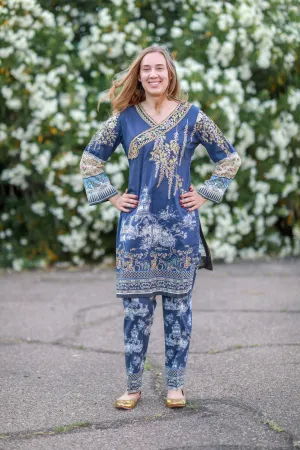 Navy Farah Taleb Designer Lawn-Cotton