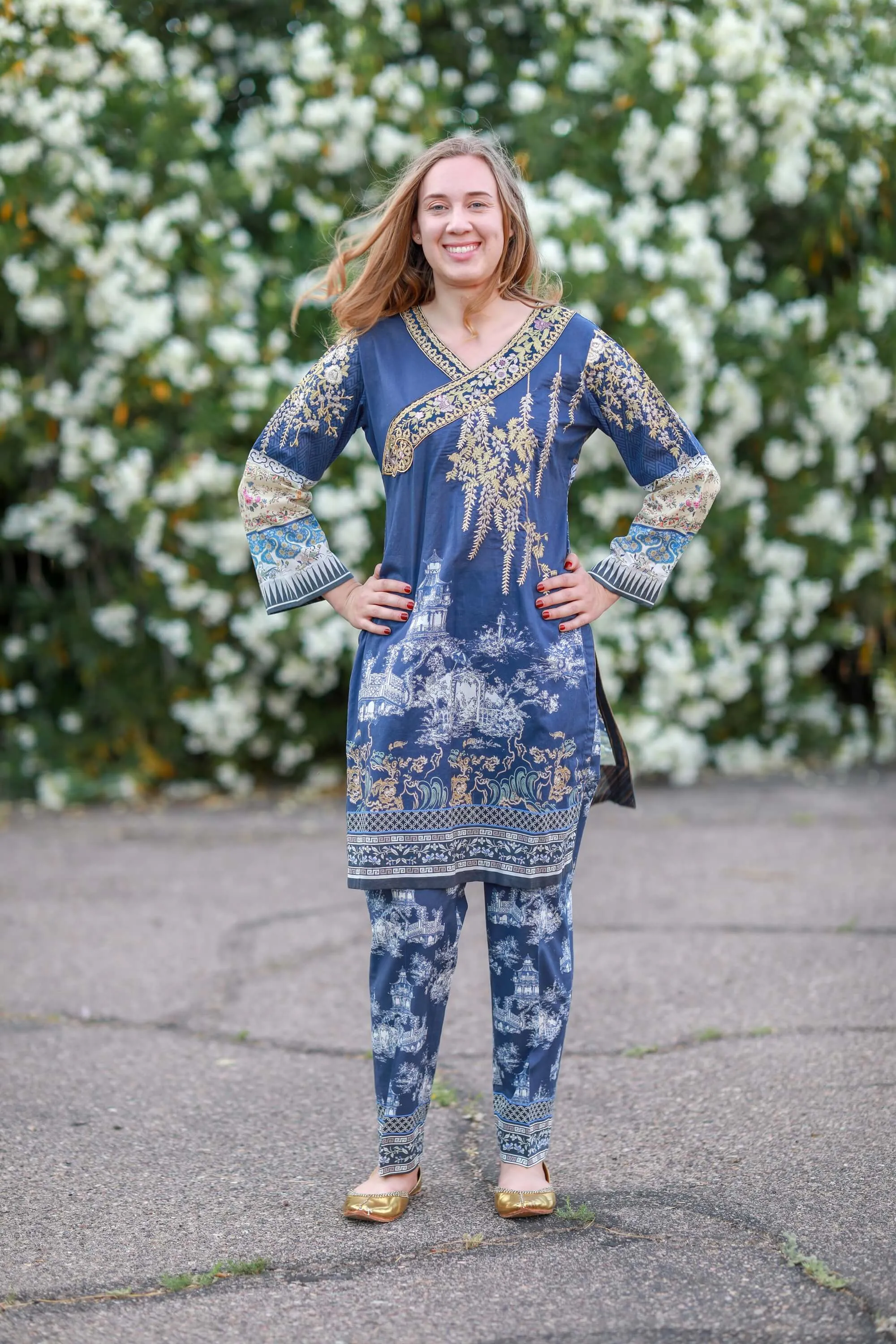 Navy Farah Taleb Designer Lawn-Cotton