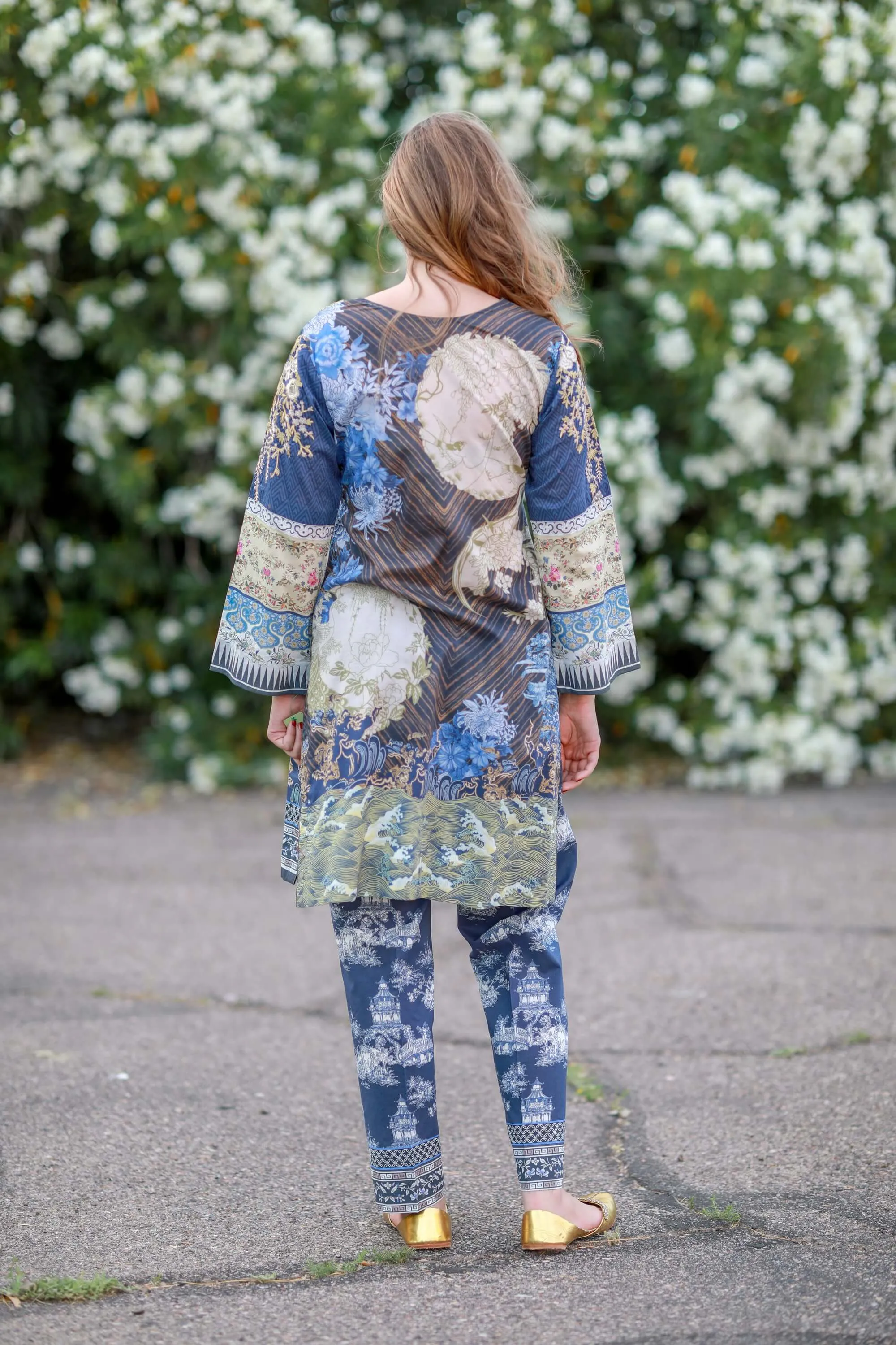 Navy Farah Taleb Designer Lawn-Cotton