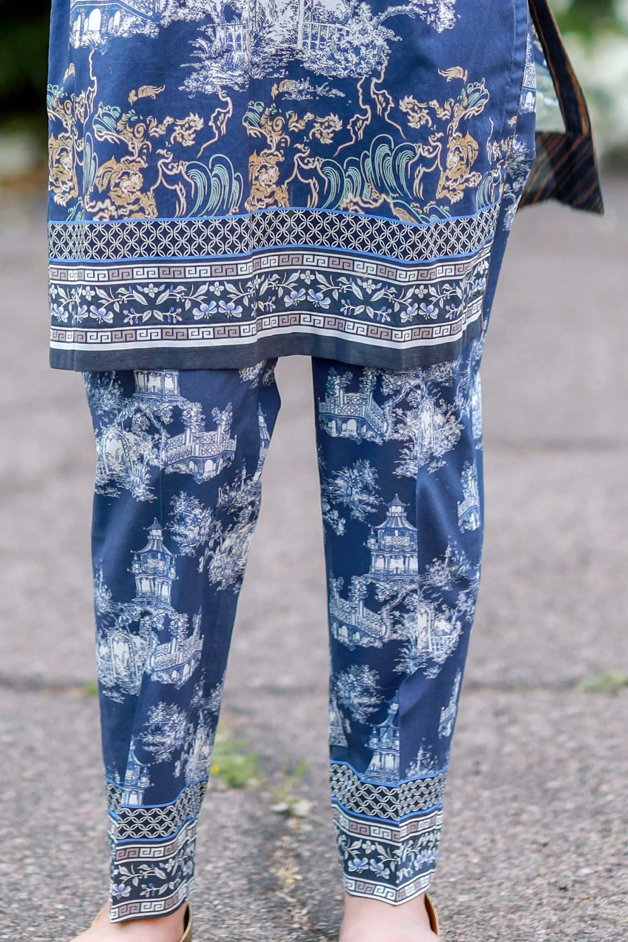 Navy Farah Taleb Designer Lawn-Cotton