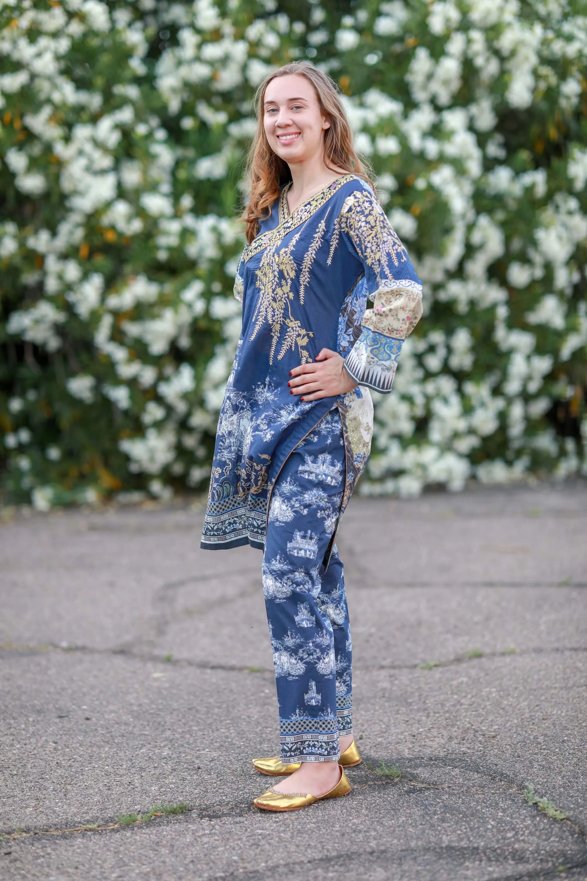 Navy Farah Taleb Designer Lawn-Cotton