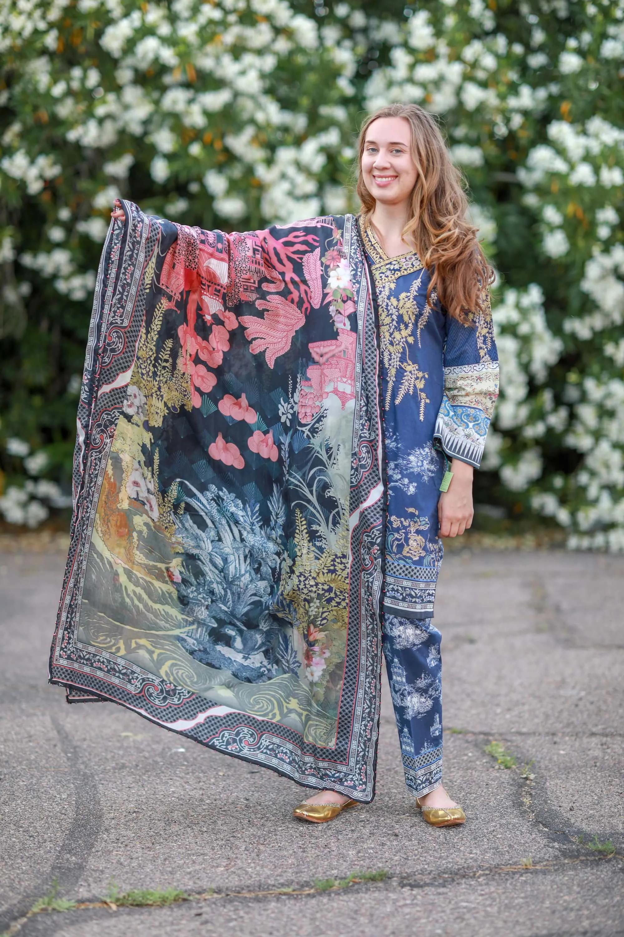 Navy Farah Taleb Designer Lawn-Cotton