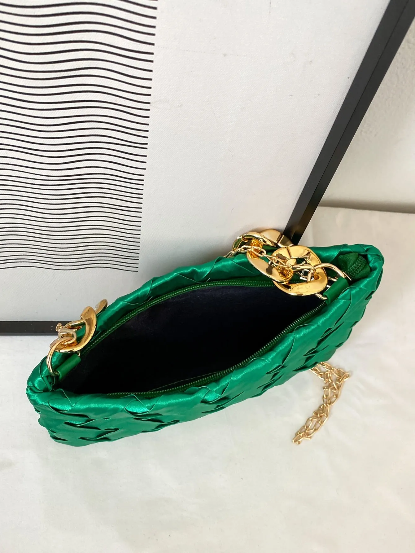 Neon Braided Detail Chain Square Bag - Green