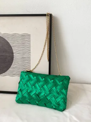 Neon Braided Detail Chain Square Bag - Green