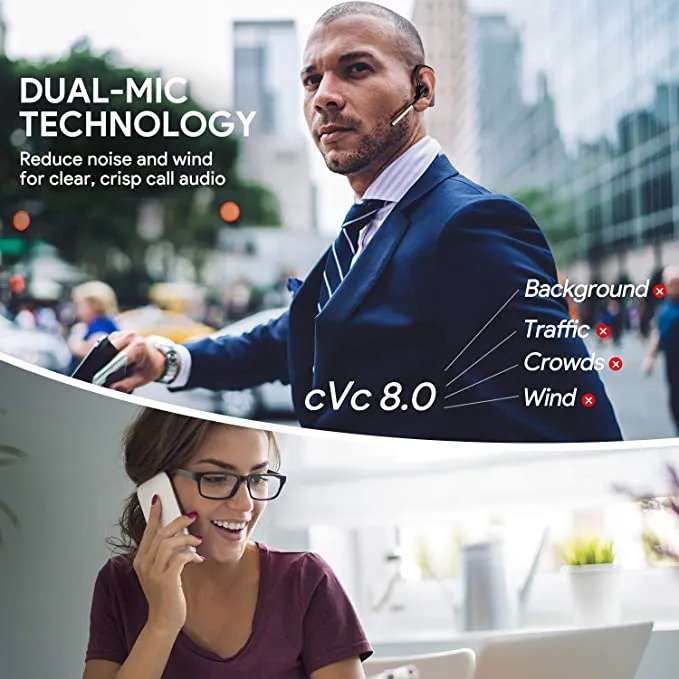 New Bluetooth Headset Bluetooth Earpiece V5.0 with Dual Mic TOKSEL Noise Cancelling Bluetooth Headset, Mute Button, Hands-Free Earphones Compatible iPhone Android Cell Phones Driving/Business/Office