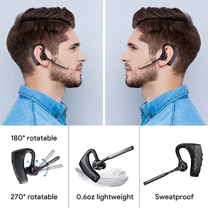 New Bluetooth Headset Bluetooth Earpiece V5.0 with Dual Mic TOKSEL Noise Cancelling Bluetooth Headset, Mute Button, Hands-Free Earphones Compatible iPhone Android Cell Phones Driving/Business/Office