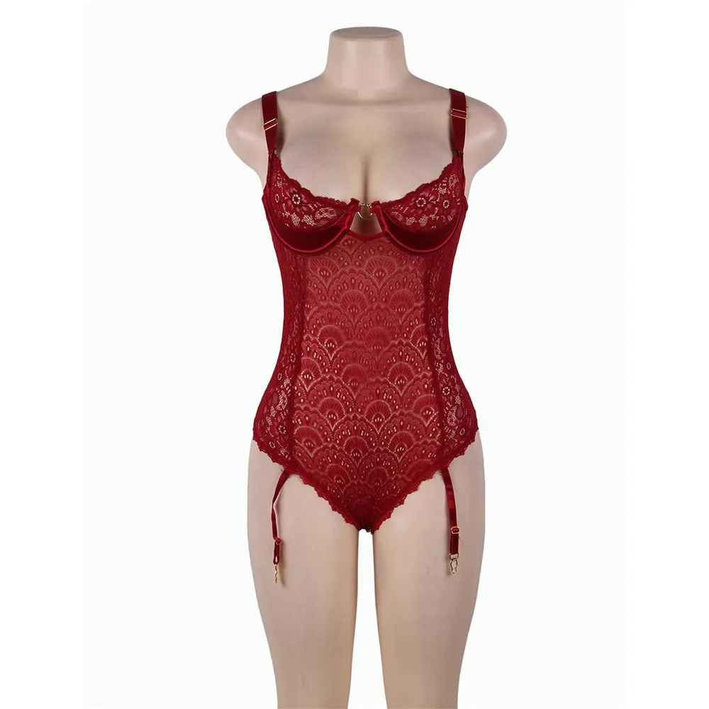 New Exquisite Peacock pattern Lace Teddy With Steel Ring