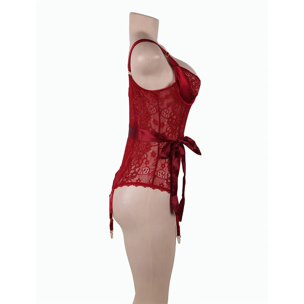 New Exquisite Peacock pattern Lace Teddy With Steel Ring