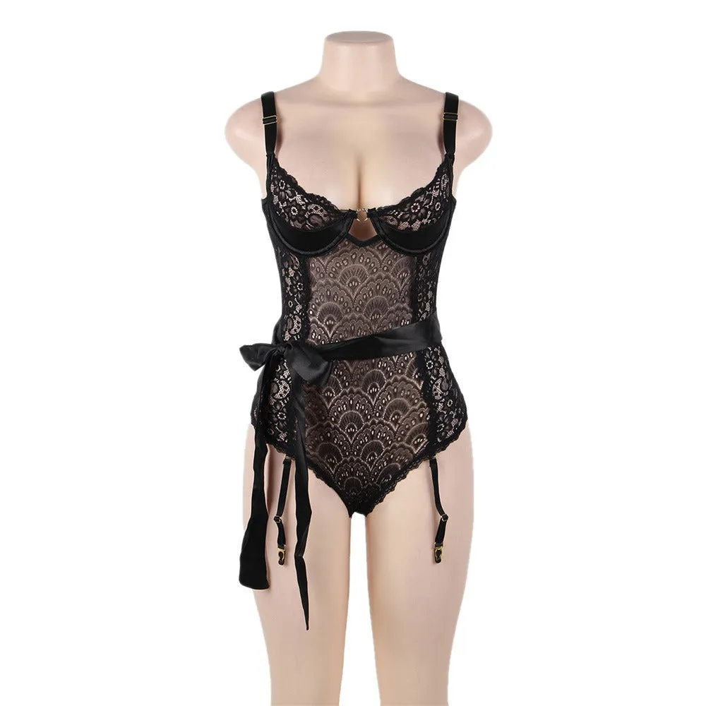 New Exquisite Peacock pattern Lace Teddy With Steel Ring