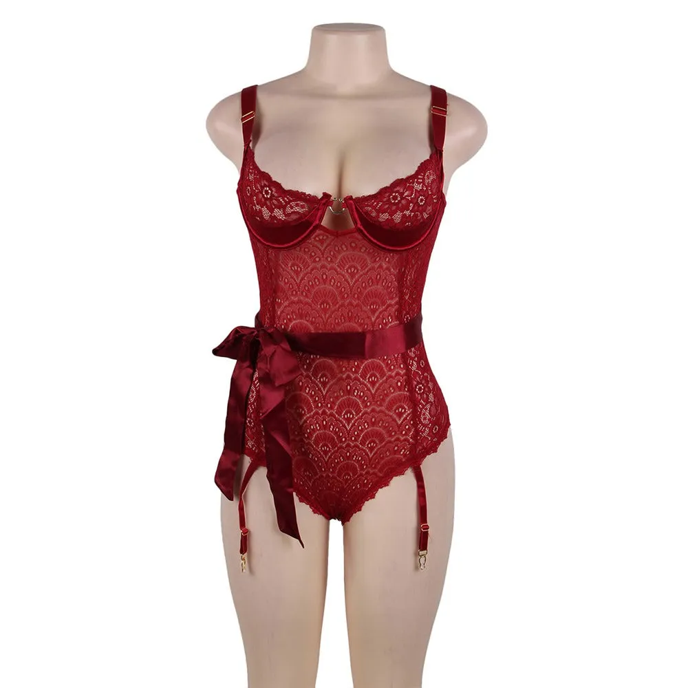 New Exquisite Peacock pattern Lace Teddy With Steel Ring