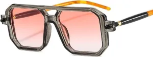 NEW Jollyhola Rectangle Sunglasses Women Men Gradients Lens Alloy Frame Designer UV400 Protection, Includes Zippered Case