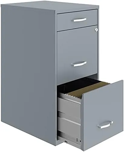 New Space Solutions 18 inch 3 Drawer Metal File Cabinet with Pencil Drawer Grey, Has a ding top front from transport, small minor marks from transport doesnt affect its use! Retails $200 