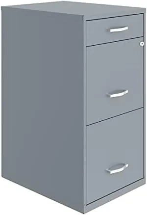 New Space Solutions 18 inch 3 Drawer Metal File Cabinet with Pencil Drawer Grey, Has a ding top front from transport, small minor marks from transport doesnt affect its use! Retails $200 